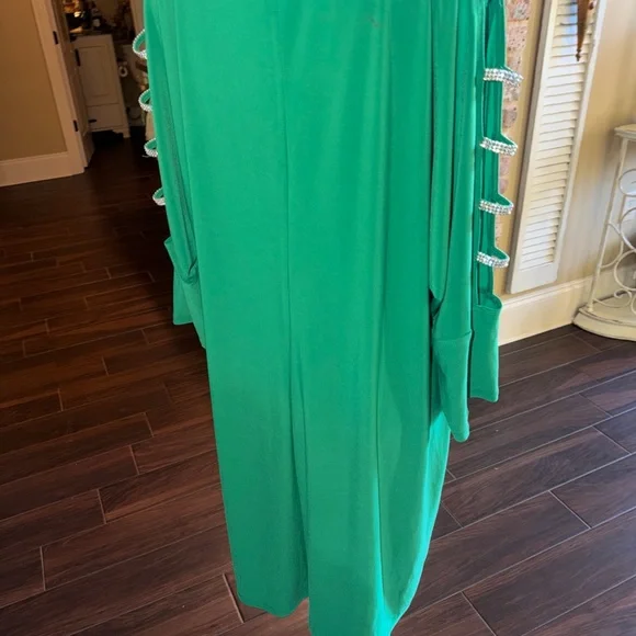 MSK Kelly Green RHINESTONE 3/4 Sleeve Sheath Dress V Neck Size 2X NEW - Picture 5 of 9